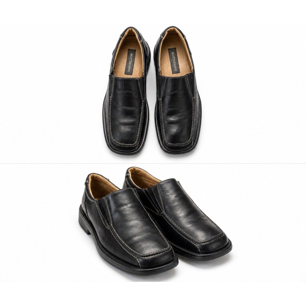 Men’s Bottesini Black Leather Slip-on Dress Loafers Comfort Office Size 11